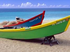 Brightly Painted Fishing Boats on a Caribbean Beach, Crash Boat